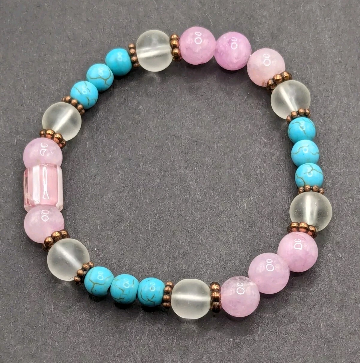 Pink / Blue 6-8mm Beaded Stretch Bracelet (16cm) Small Wrist