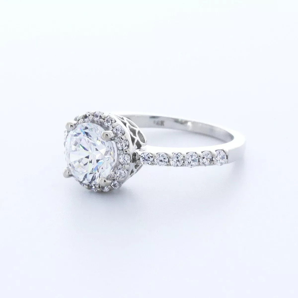 Side Stone Engagement Ring 14K Gold Halo 1.99 CT Round Lab-Grown Diamond F SI1