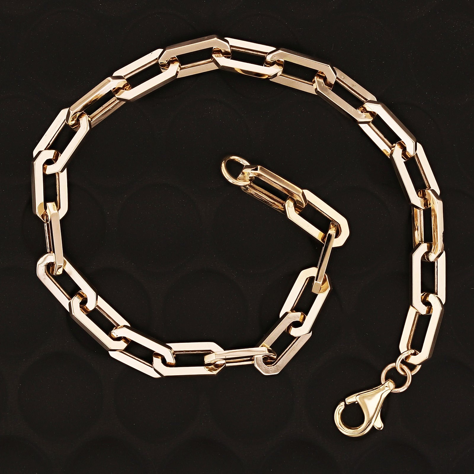 Italian 14k Yellow Gold Oval Beveled Link Chain Bracelet 7″ 4.6mm 2.4 grams