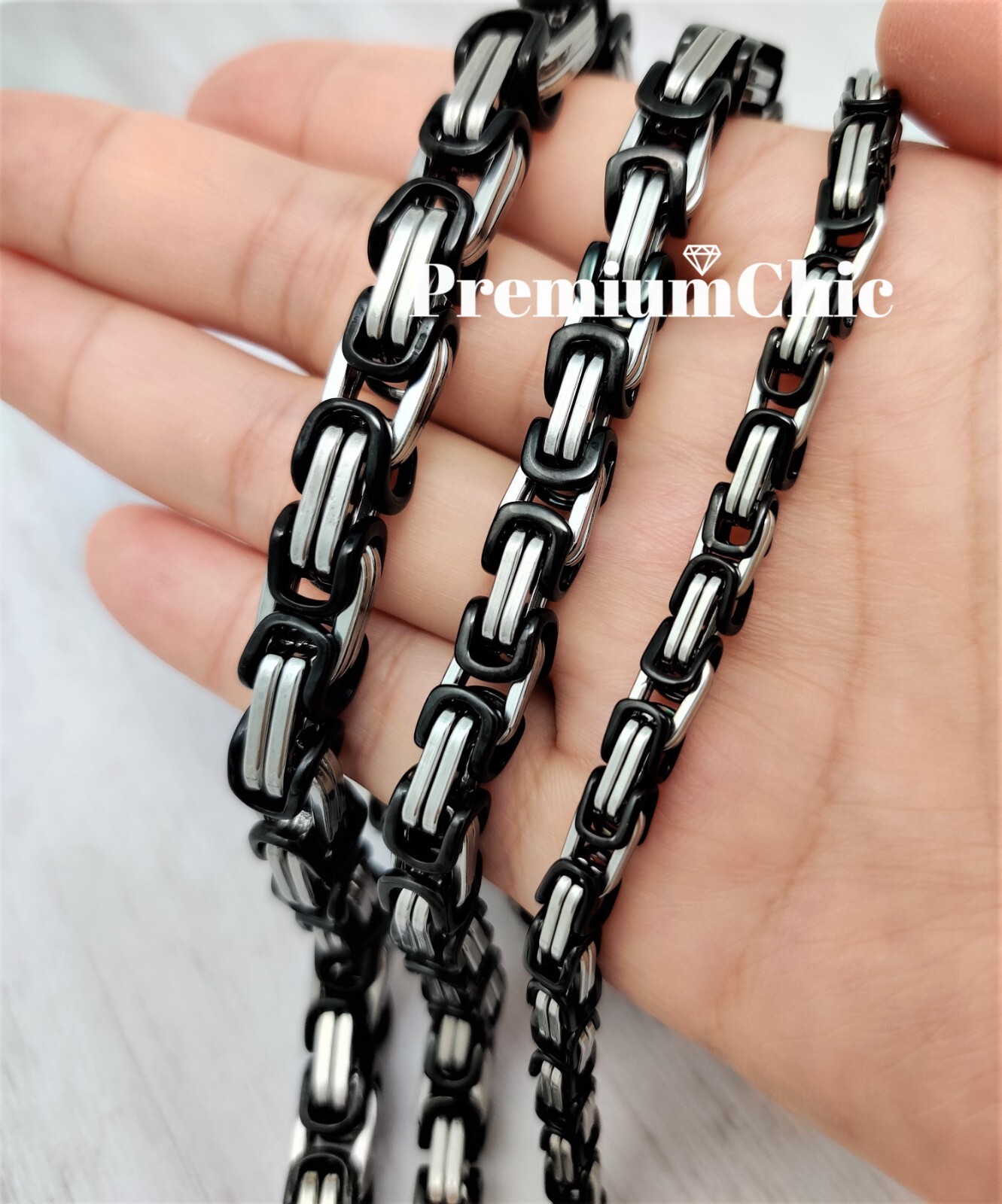 18″-30″ Stainless Steel 8MM Silver/Black Plated Byzantine Box Necklace Mens