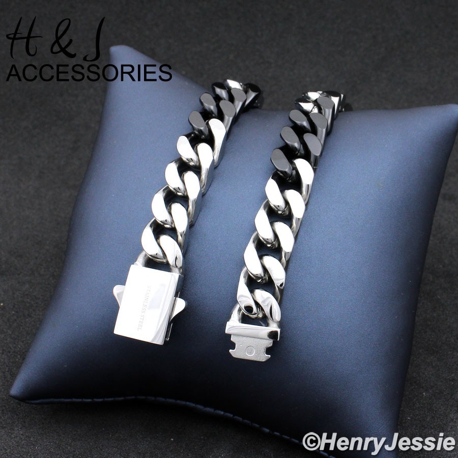 16″-40″MEN Stainless Steel 8.5mm Silver/Black Plated Miami Cuban Chain Necklace