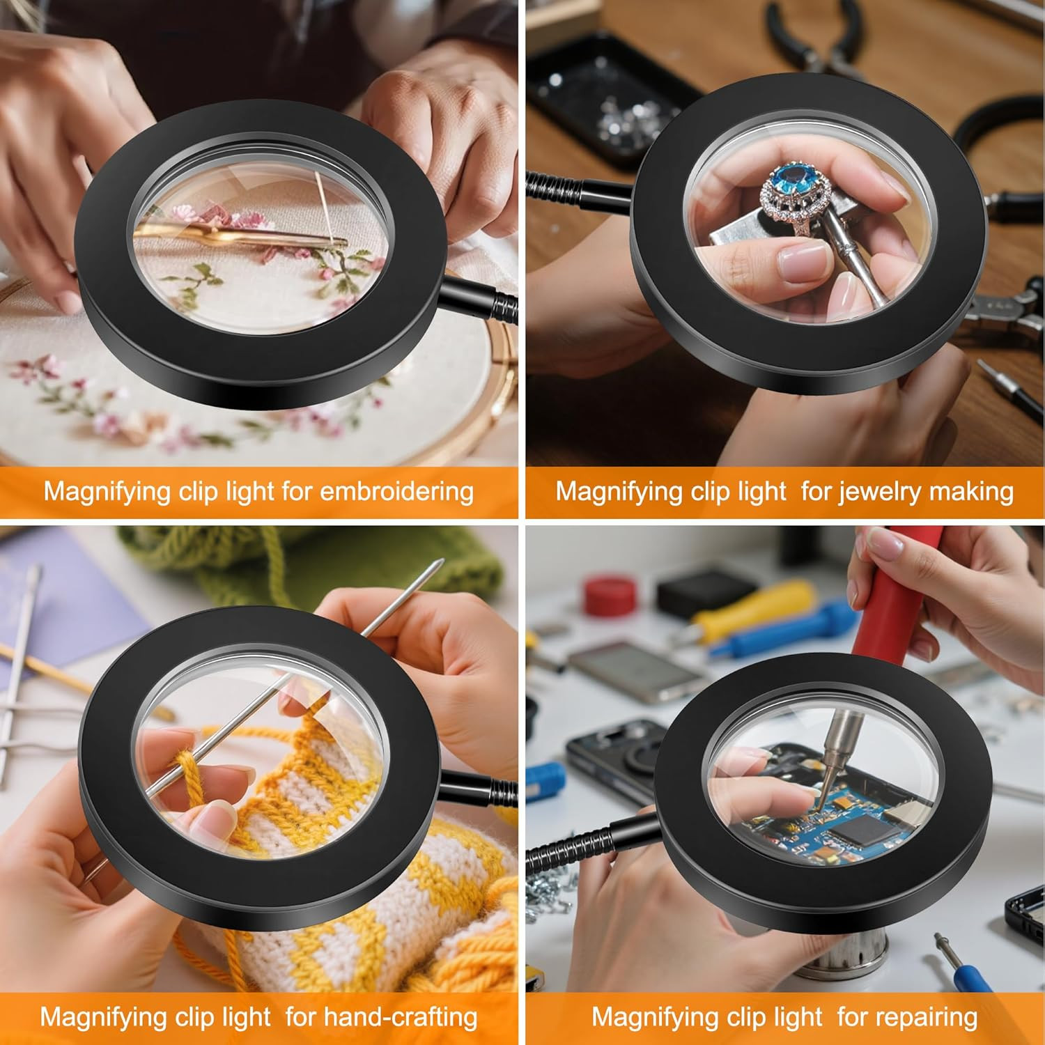 10X Magnifying Glass with Light for Crafts, 3 Color+9 Brightness | Hands Free, F