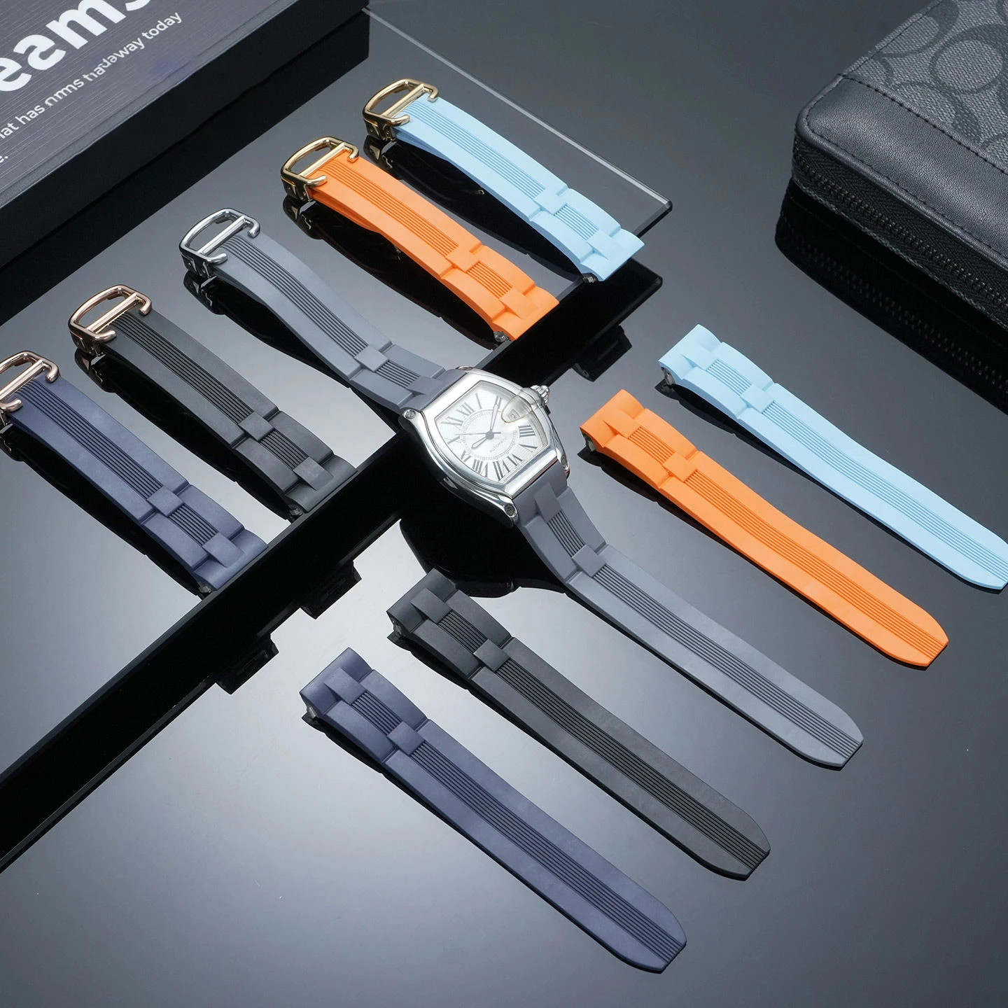 Men’s 19mm Quick Release FKM Rubber Strap for Cartier Roadster Folding Buckle