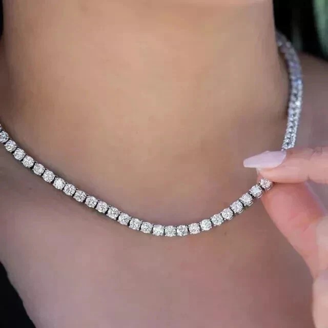25Ct Round Cut Lab Created Diamond Women’s Tennis Necklace 14k White Gold Plated