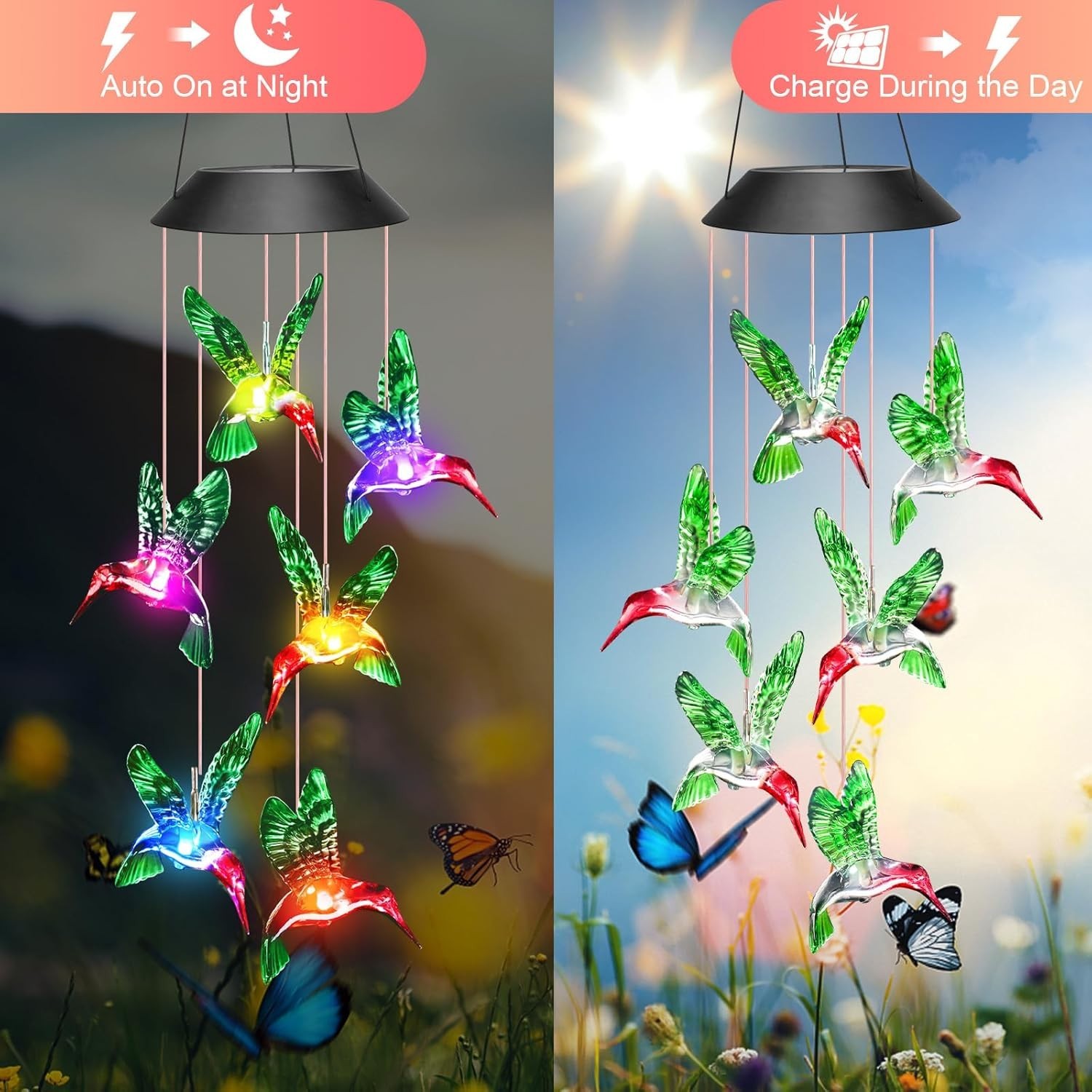 Elegant Color-Changing Hummingbird Wind Chimes – Ideal Gift for Any Occasion