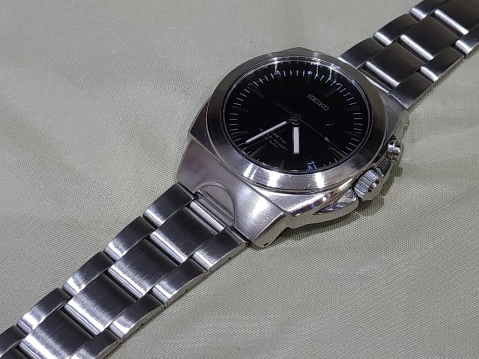 Seiko (SUS AGS) KINETIC 5M42-0E50 A4 Black Dial Japan Vintatage RARE