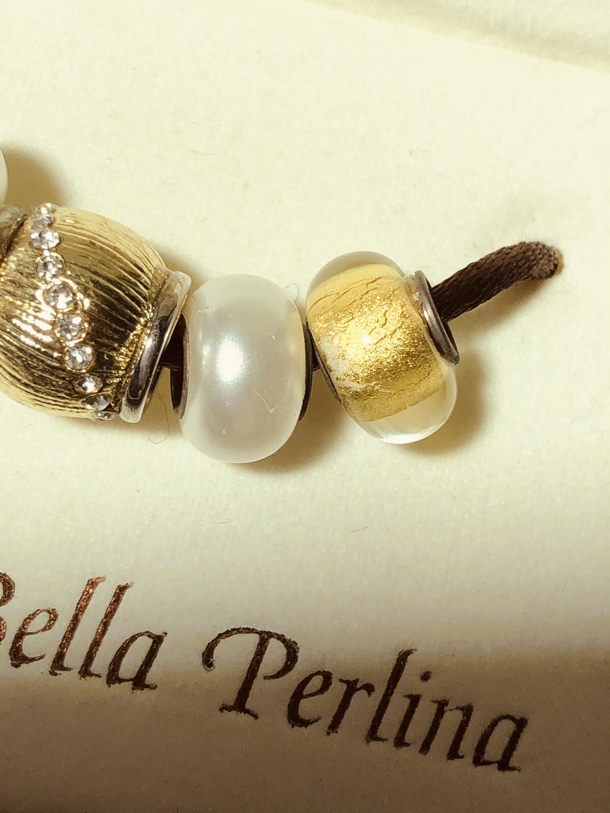Bella Perlina European Bracelet Charms Faux Pearls Gold Tone Rhinestones beads