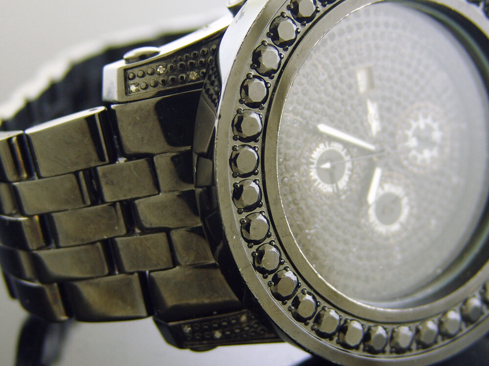 king Master Swiss Movt quartz Round genuine Diamonds 52 MM Black Watch