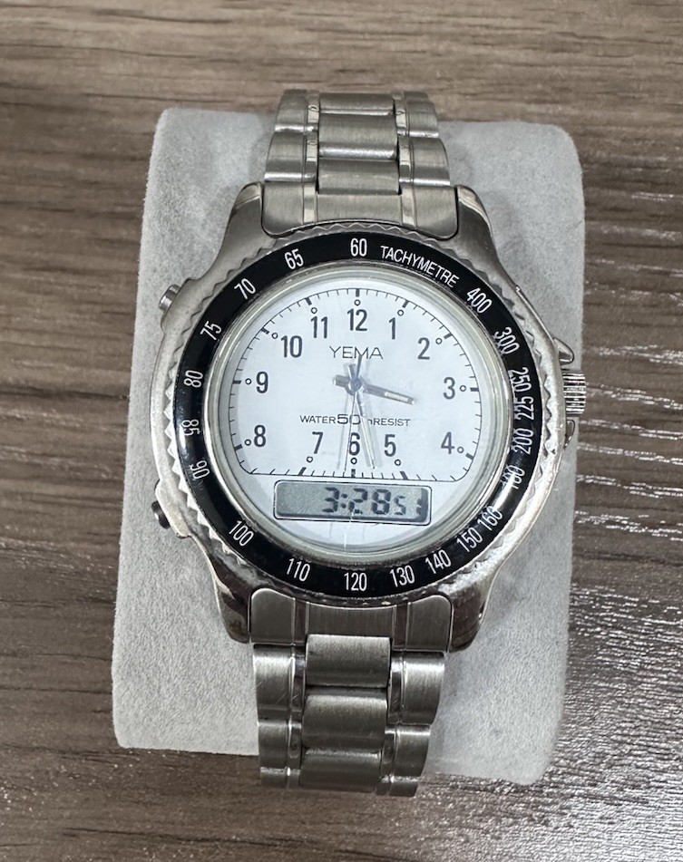 Yema 50th Anniversary Analog-Digital Stainless Steel Watch White Dial 50m Rare