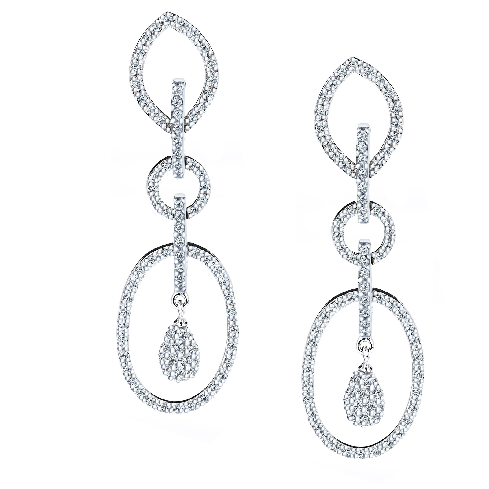 Women’s Teardrop Dangle Earrings 14k White Gold 1.45 Ct Natural Real Diamond