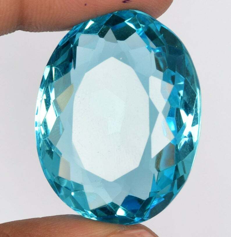 Swiss Blue Topaz 72.70 Ct. Oval Cut Lab Created Loose Gemstone Gift for Pendant