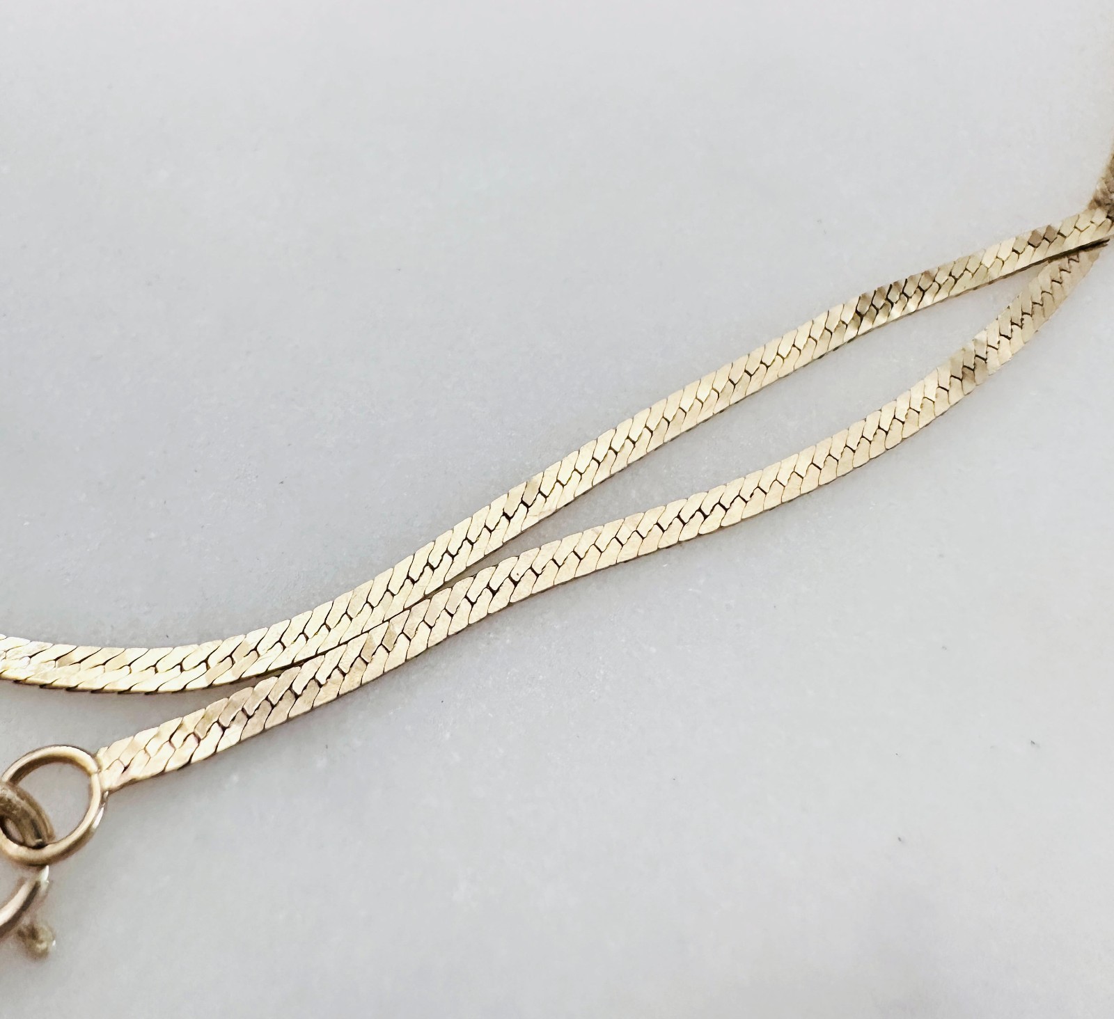 Solid 14K Yellow Gold Thin Herringbone Link Chain Bracelet, 1.3mm, 7″, 1g