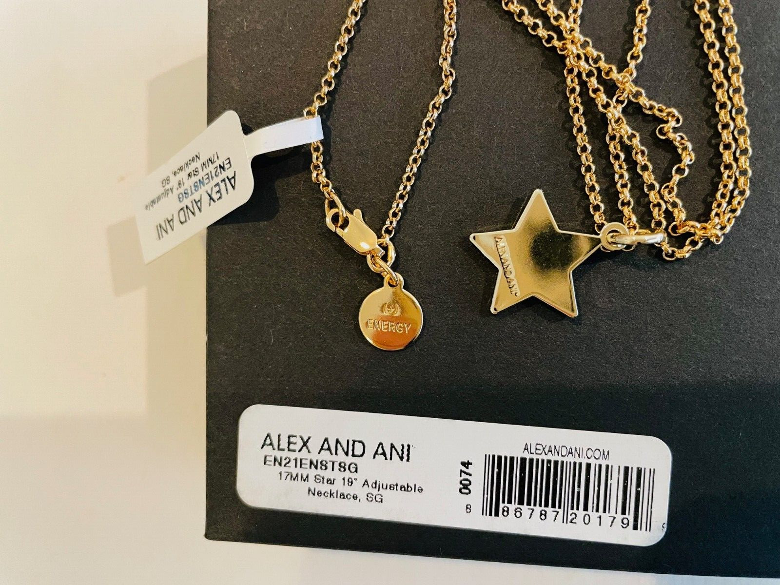 alex and ani gold star charm necklace, gift box,19″chain, nickel free
