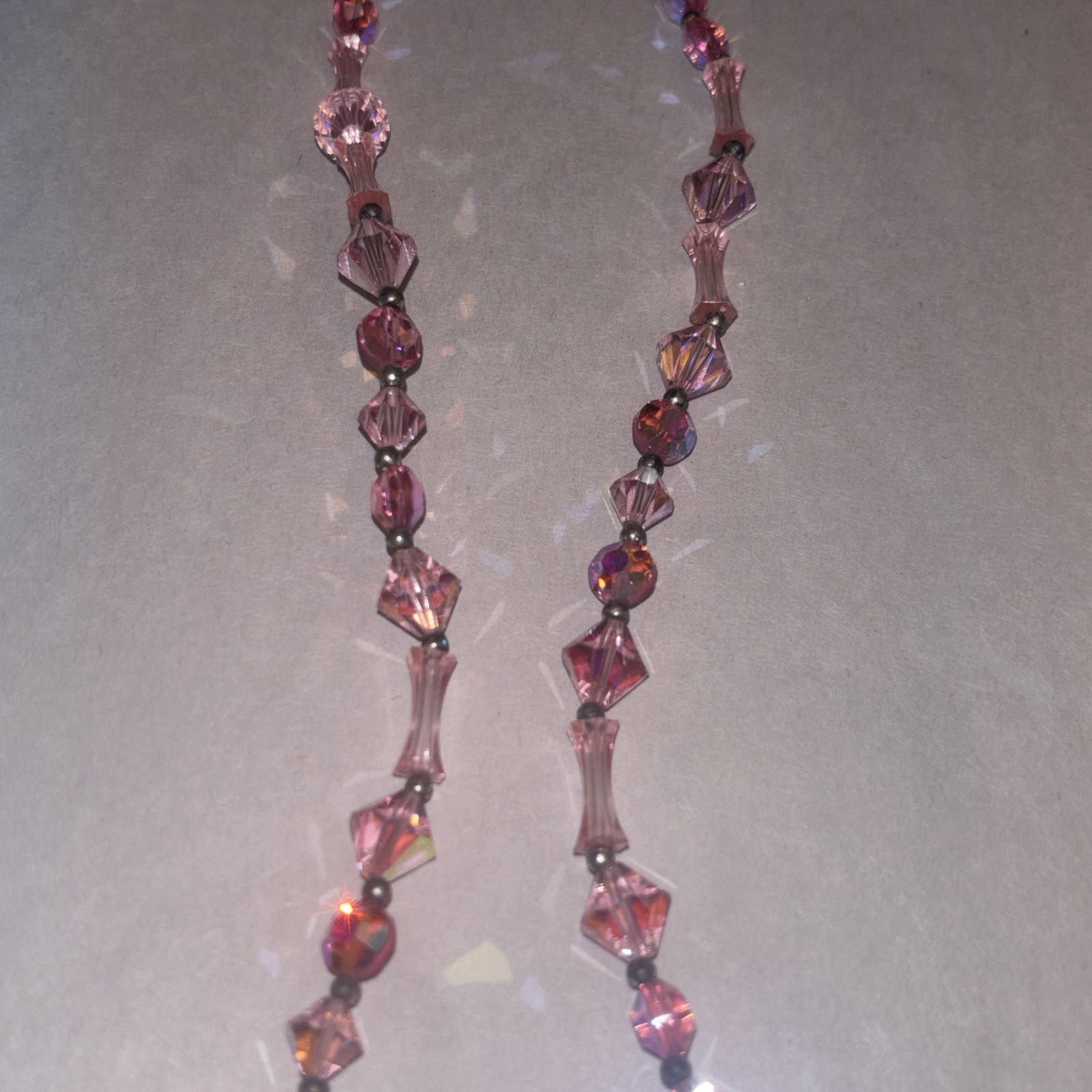 VTG Pink AB light refracting chandelier Necklace w matching Earrings Set