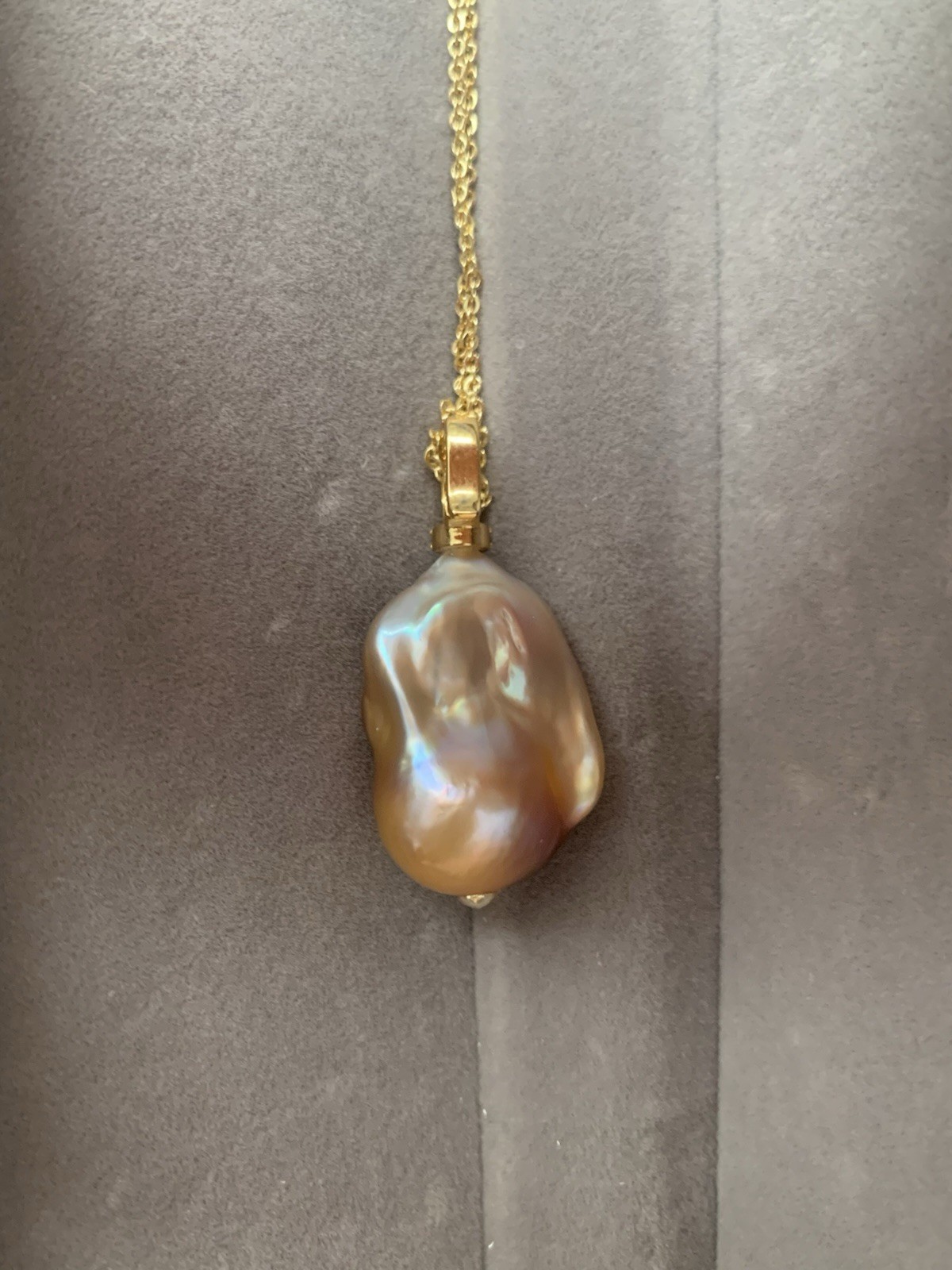 Iridescent Aurora Baroque Pearl Pendant with 14K Gold Plated Adjustable Chain
