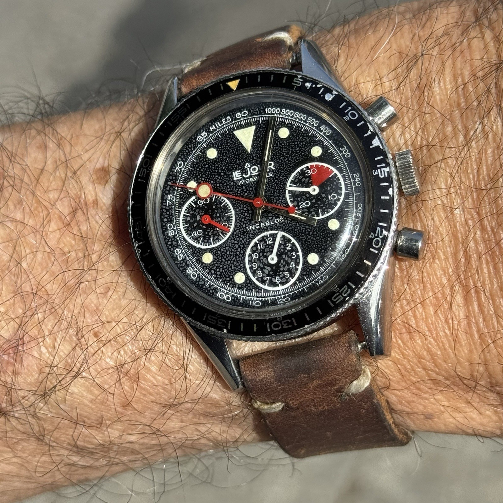 Vintage Chronograph Valjoux 3Reg LeJour 70s Watch 39mm JP Pingouin C O Swiss