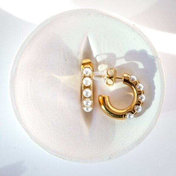 Pretty Pearl Huggies Lightweight Waterproof Pearl Hoop Earrings for Everyday Use