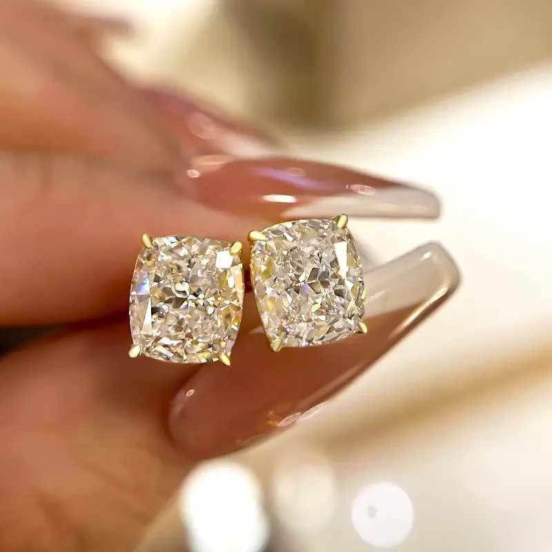 Luxury 6.00Ct Cushion Cut Lab Grown Diamond Stud Earrings Solid 14K White Gold