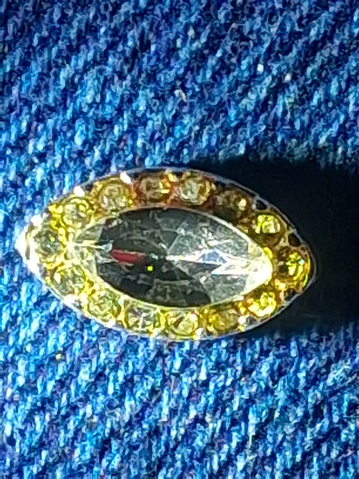 Gold Tone Oval Pin 1.5 Carat Marquette Cut Diamond / Stone Cluster Setting