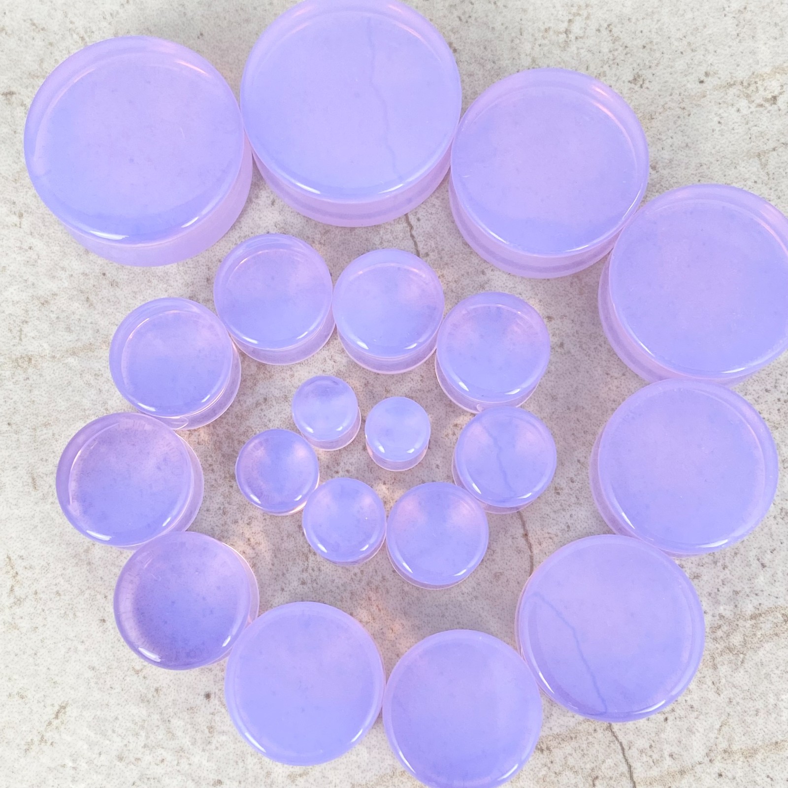 Pair of Lavender Opalite Stone Double Flare Plugs (STN-725) gauges