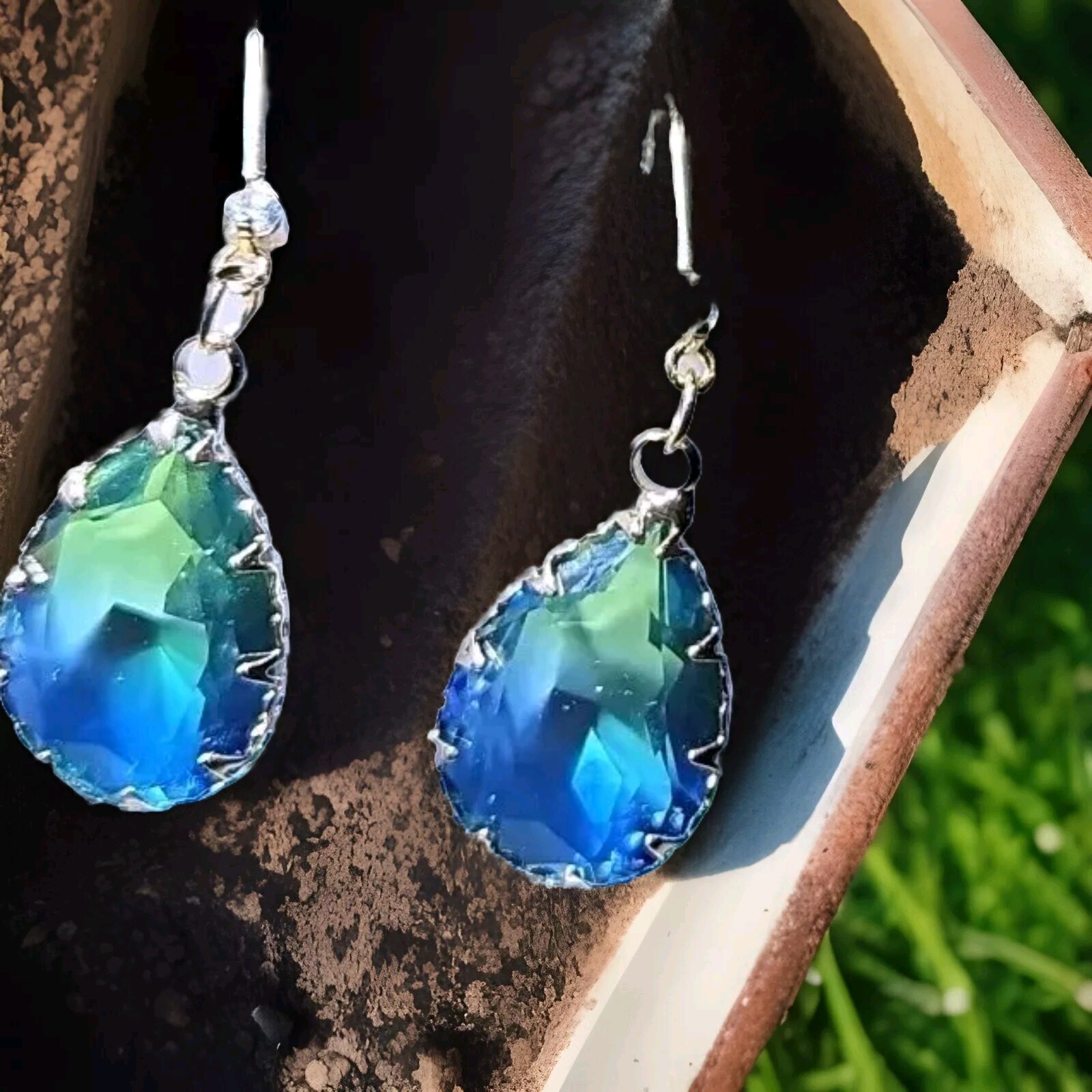 Polychrome Shiny Glass Synthetic Zircon Drop Earrings with Tempermant Hook