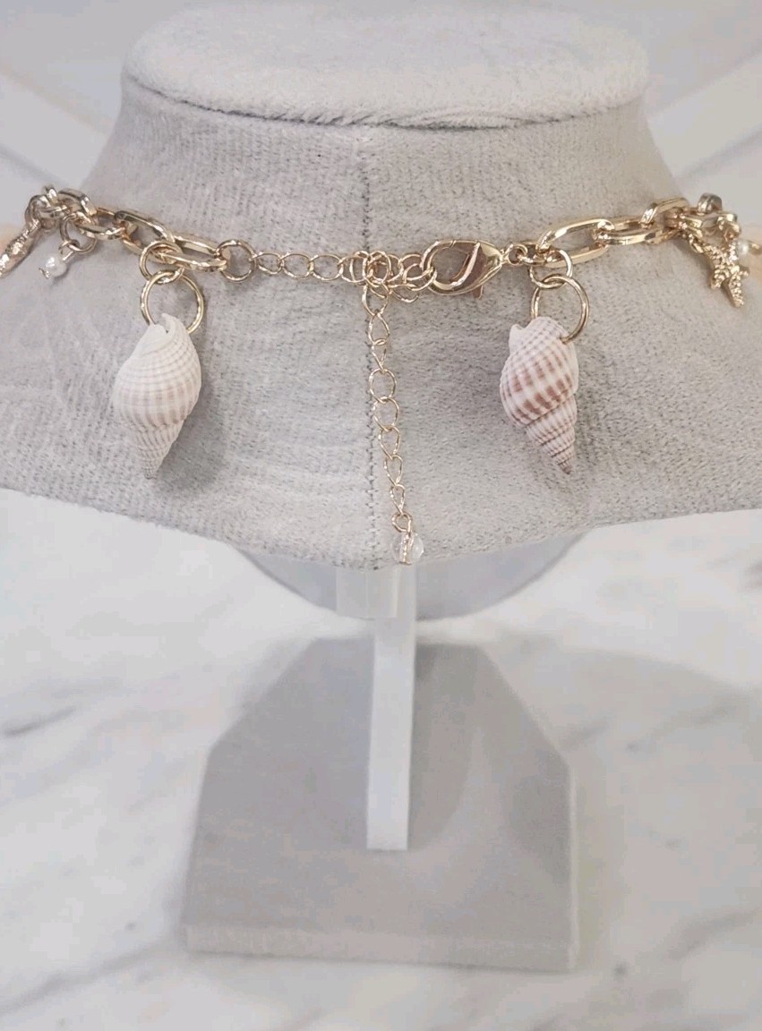 NIB! Chic House of Harlow 1960 Natural Shell Starfish Charm Necklace 16″ + 3″