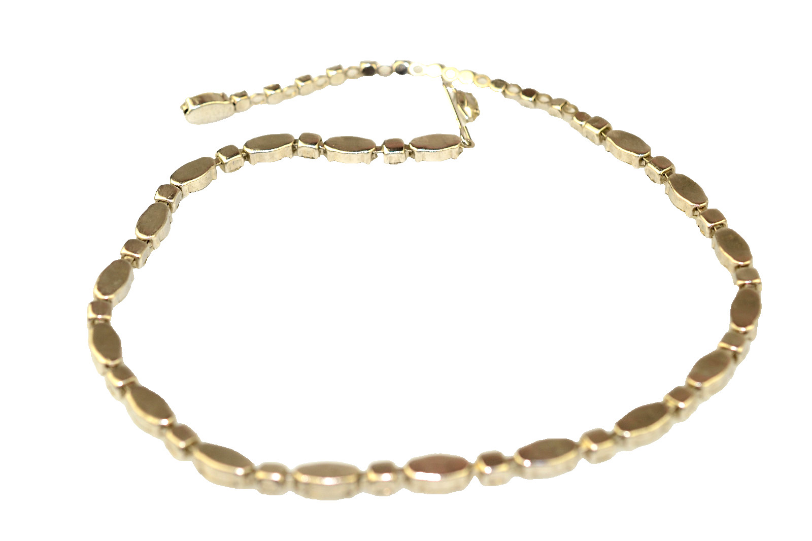 VINTAGE MARQUISE & ROUND RHINESTONE CHOKER NECKLACE ADJ. 12 – 14 7/8 INCHES LONG