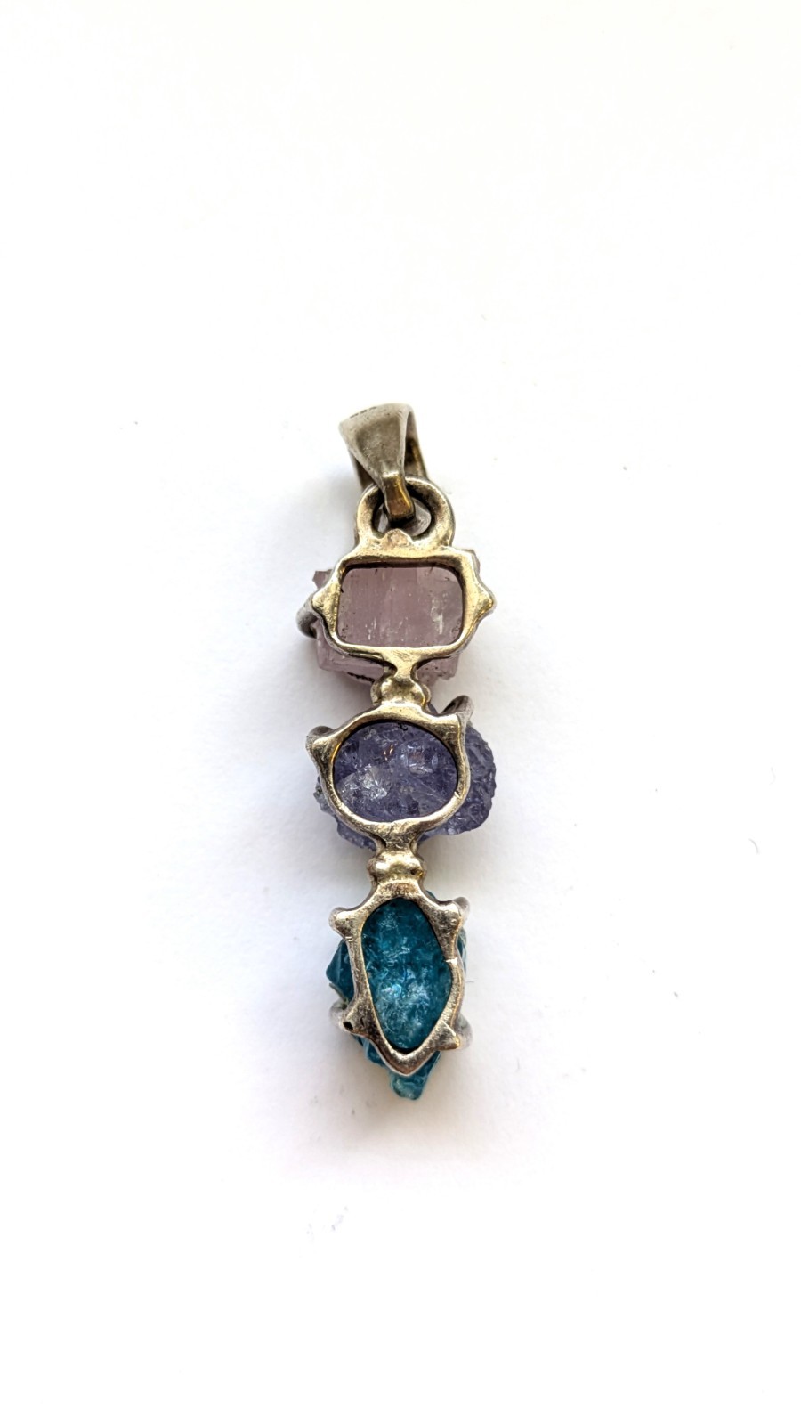 925 Sterling Silver Rose Quartz Amethyst Blue Apatite Pendant