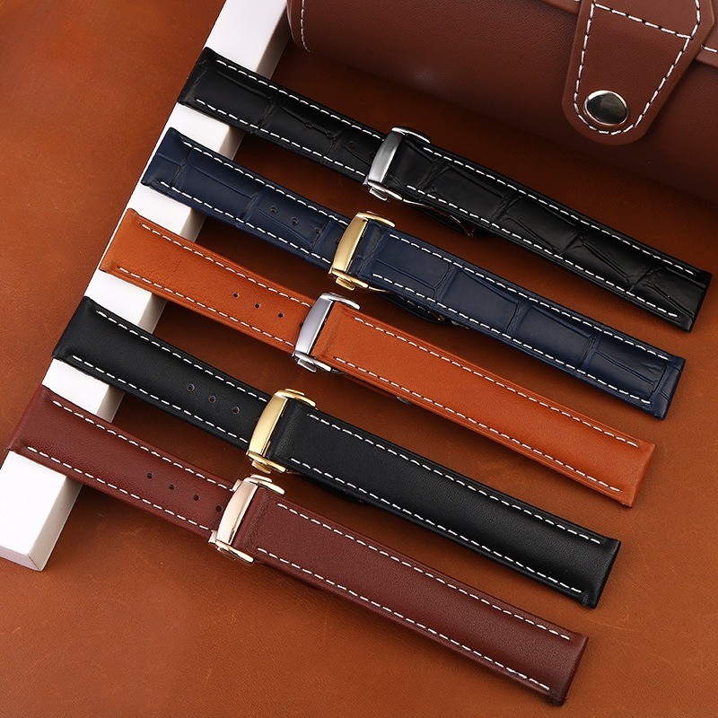 quality genuine leather watch straps mens stitched band 19mm 20mm 22mm for Omega