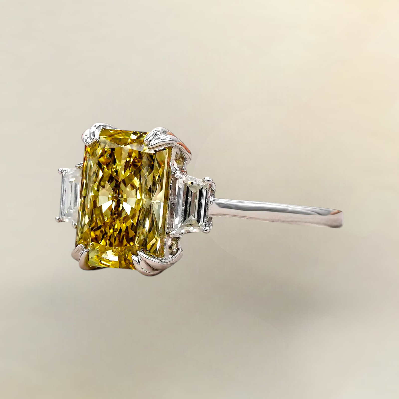 2.30 CT Radiant Cut IGI Lab Grown Diamond Ring 14K White Gold Fancy Vivid Yellow