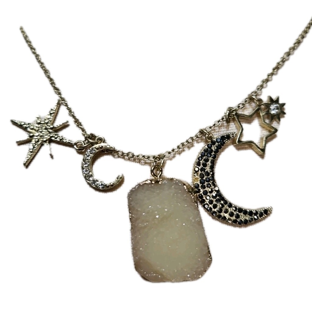 CANVAS STYLE Goldtone Celestial Filigree Stone Pendant Fashion Necklace 30 Inch