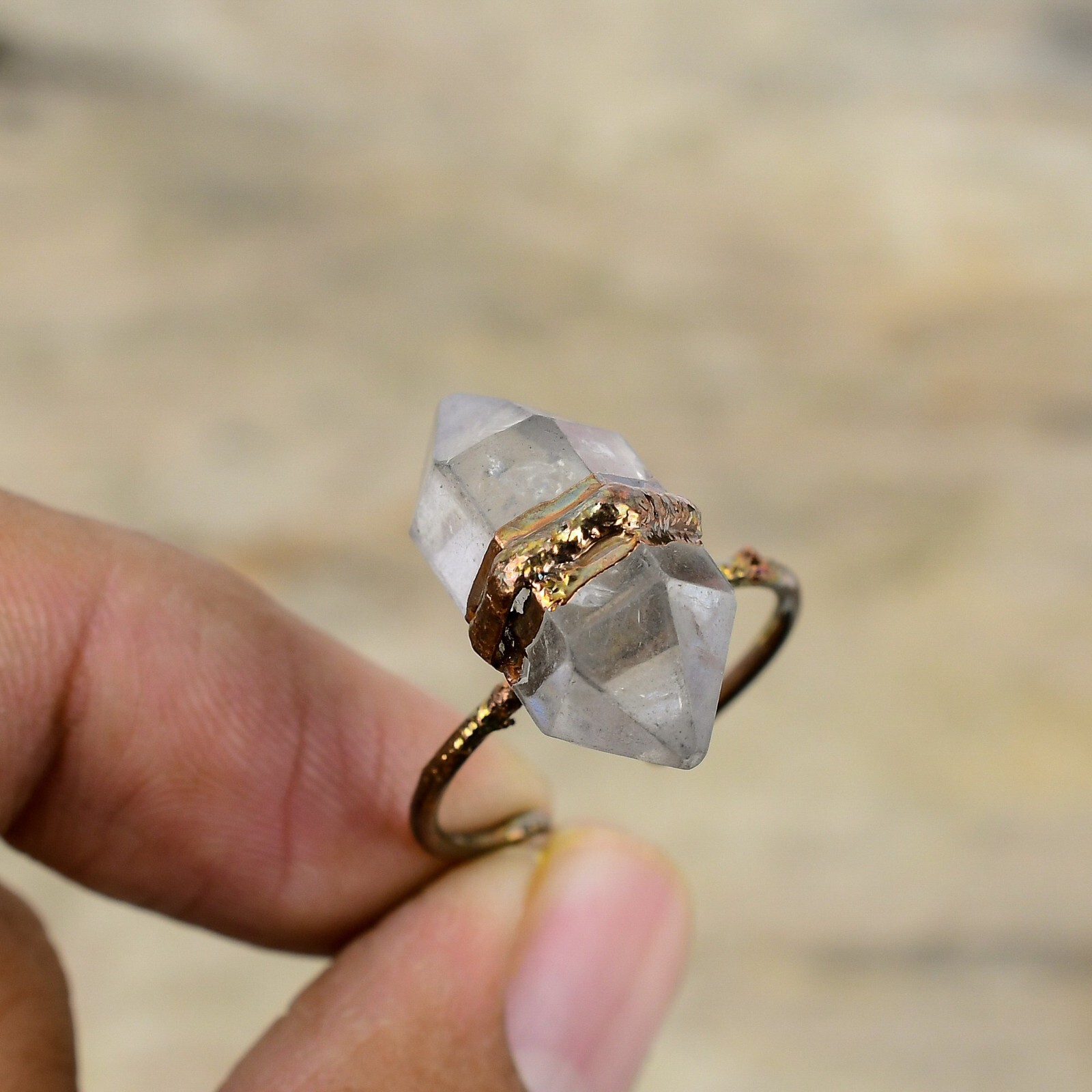 Herkimer Diamond Electroformed Promise Adjustable Ring Size Adjustable Copper