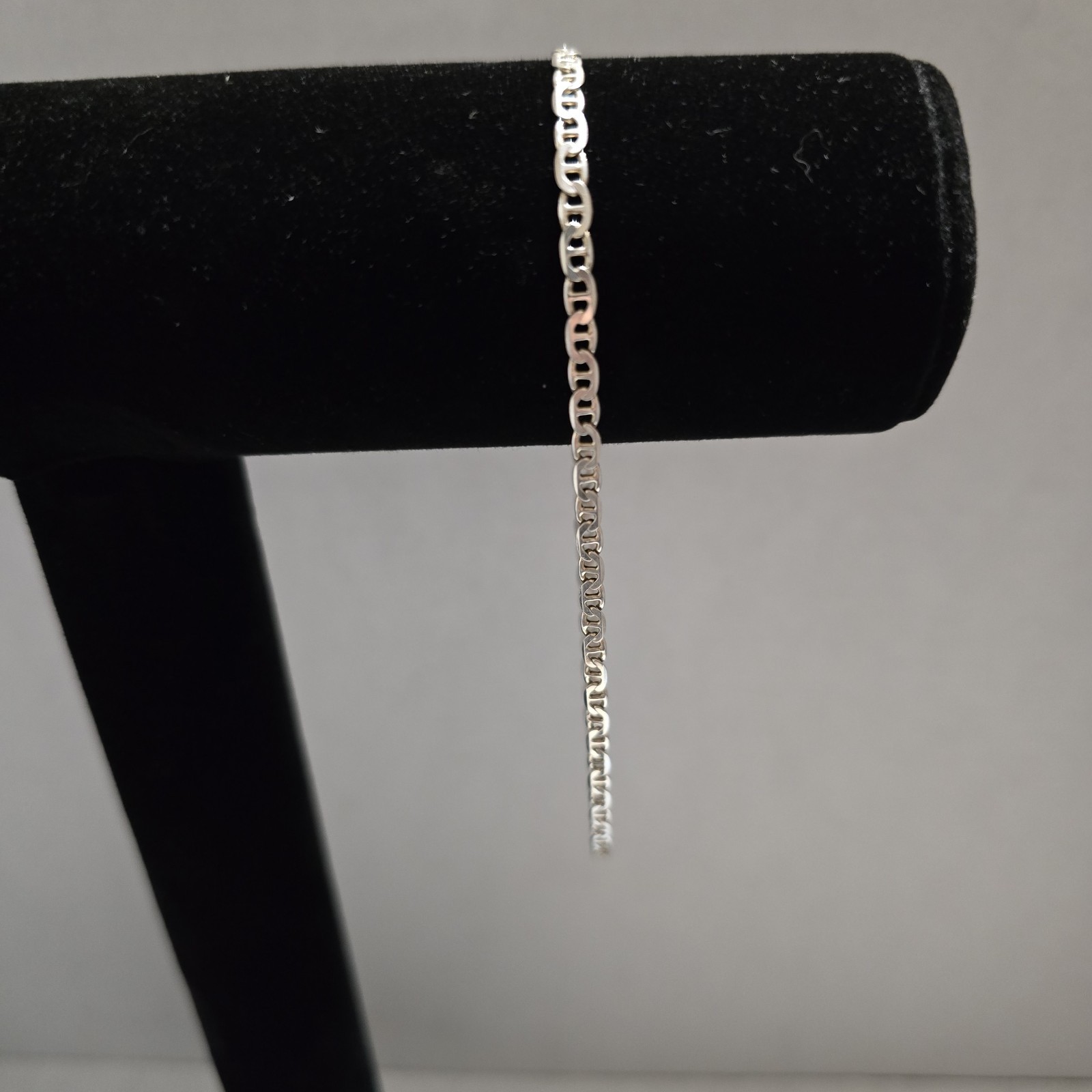 Designer ‘RL’ 10.5 Inch Sterling Silver Mariner Link Anklet 3.2mm