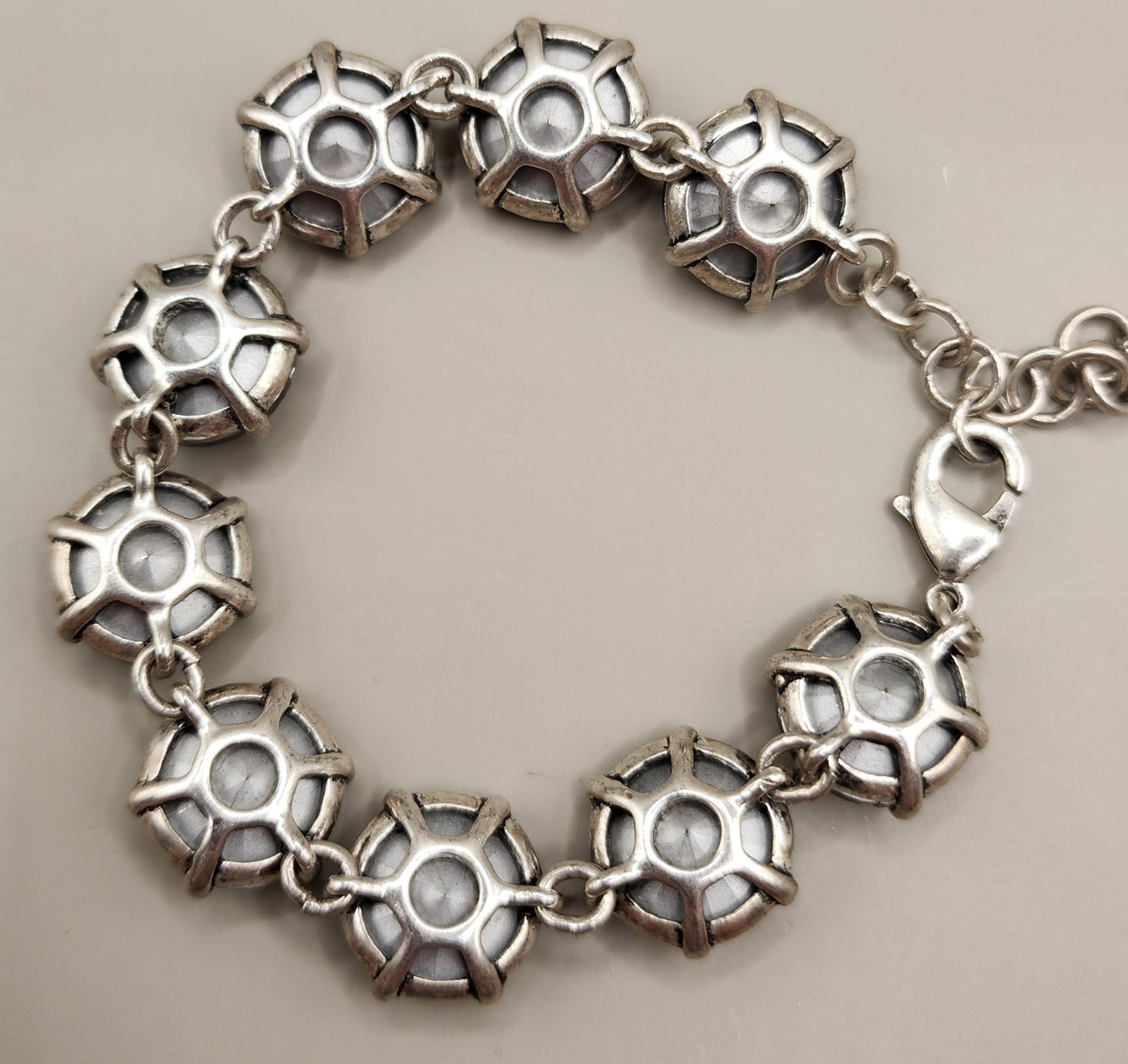 Stella & Dot Amelie Crystal Link Bracelet Smoky Gray Charcoal Silver Rhinestone