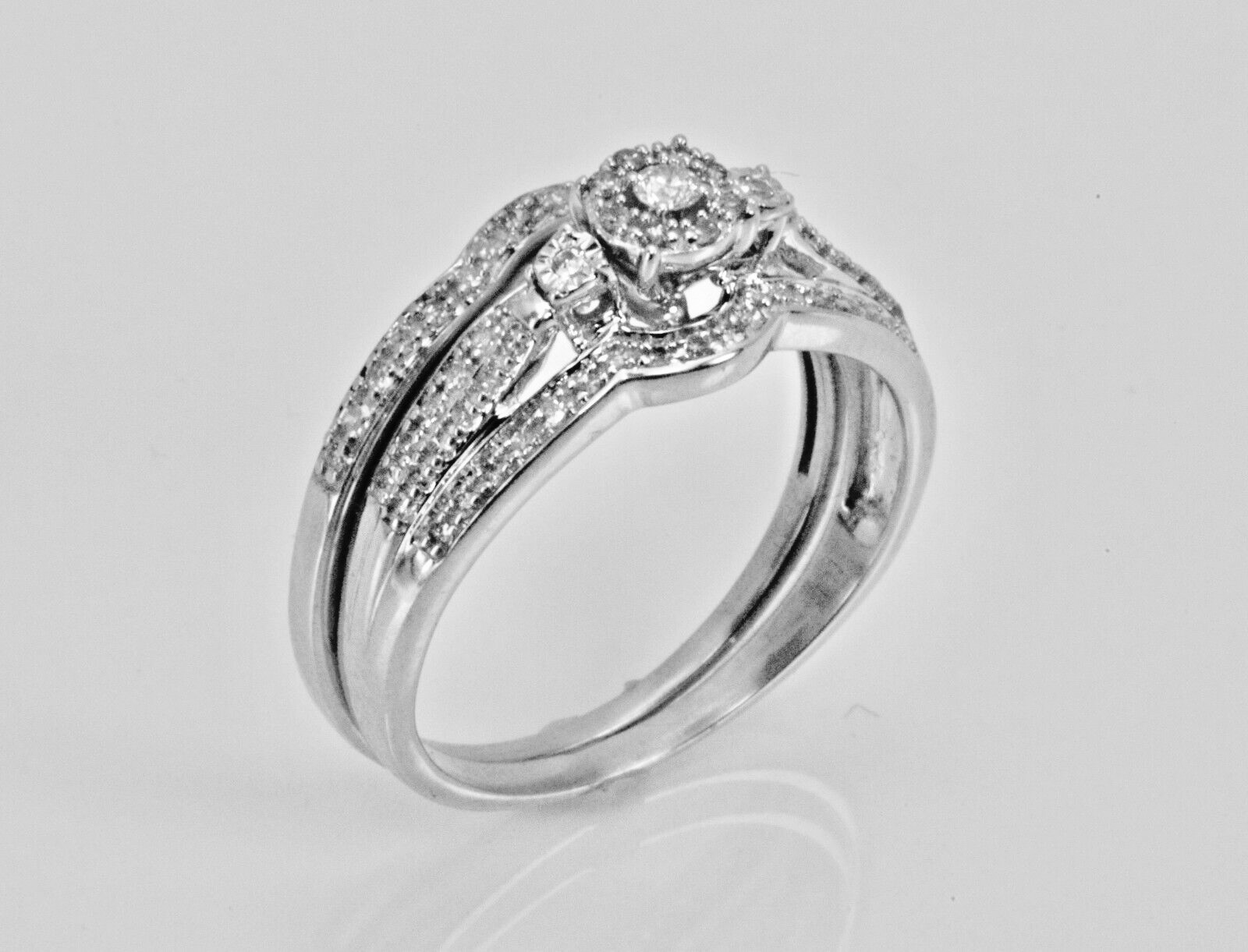 0.50ctw Round Cut Diamond Cluster Statement Ring Set 14k White Gold Lot 8