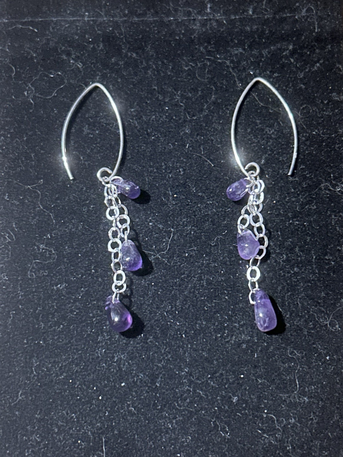 Genuine Amethyst (25 Cts approx.) 925 Silver Chain Large Hook Dangle Earrings
