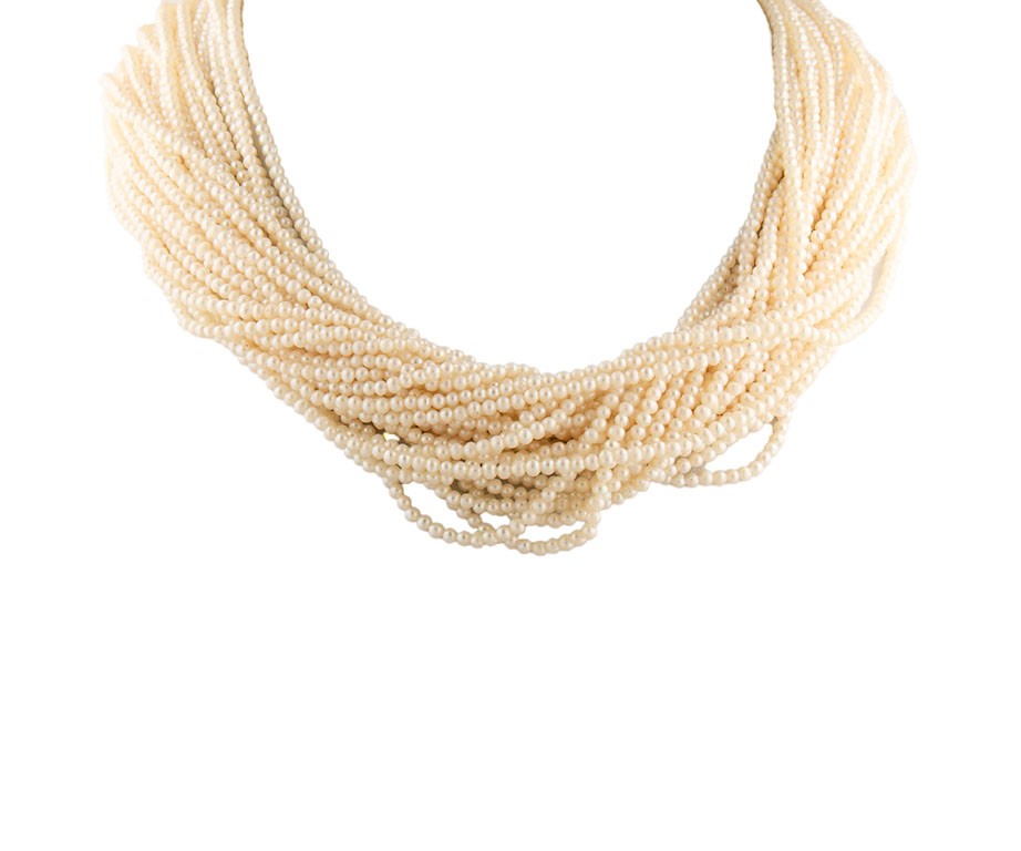 2.65ctw Diamond and Seed Pearl Multi Strand Necklace in 18K