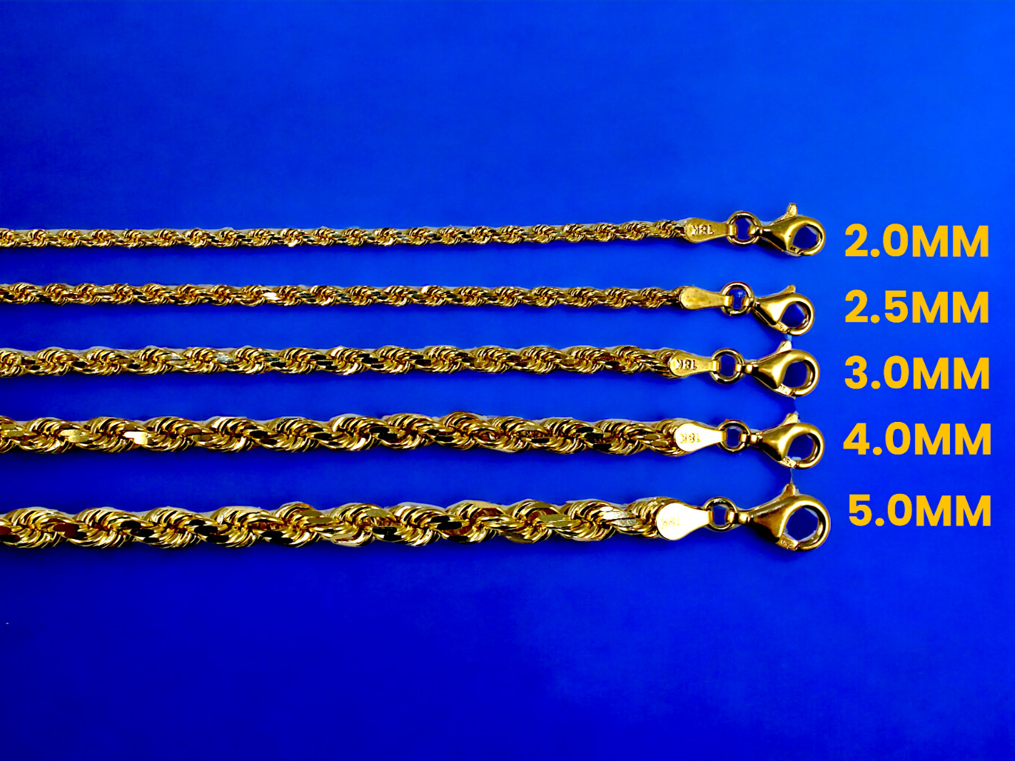18K Yellow Gold SOLID Rope Chain Necklace Bracelet D/C Real Gold 2mm-6mm 7″-30″