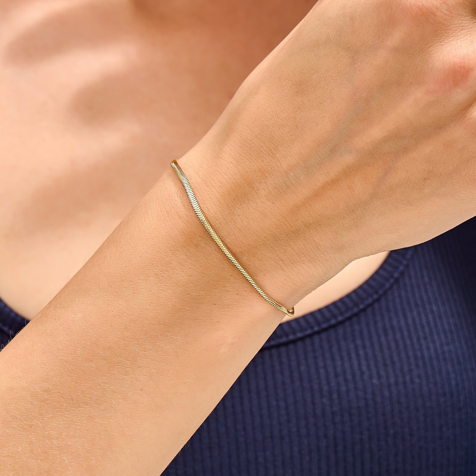 Solid White Gold 585/14kt Snake Chain Bracelet, 2mm wide