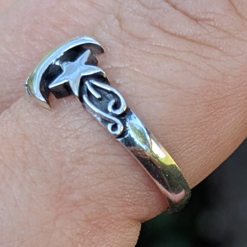 Sterling Silver 925 Sailor Crescent Moon & Star Ring Size 5.75, 7, 8, 8.5, 9.5
