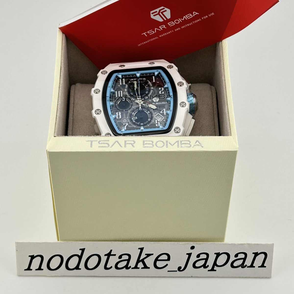 TSAR BOMBA Skeleton Mechanical Automatic Watch 8204C-02 White Blue