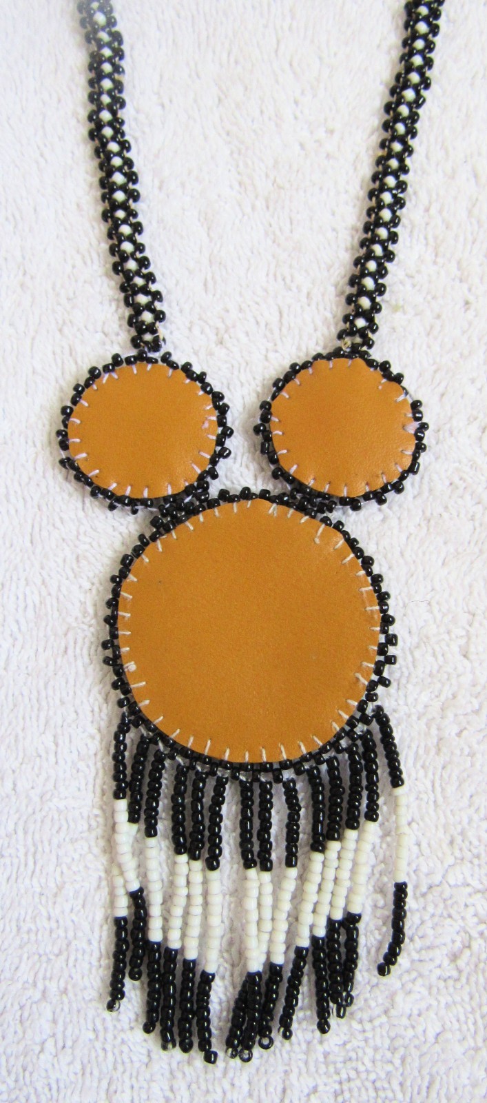Vintage Beads Beaded Beadwork Design Sioux Indian 3 Medallion Pendant & Necklace