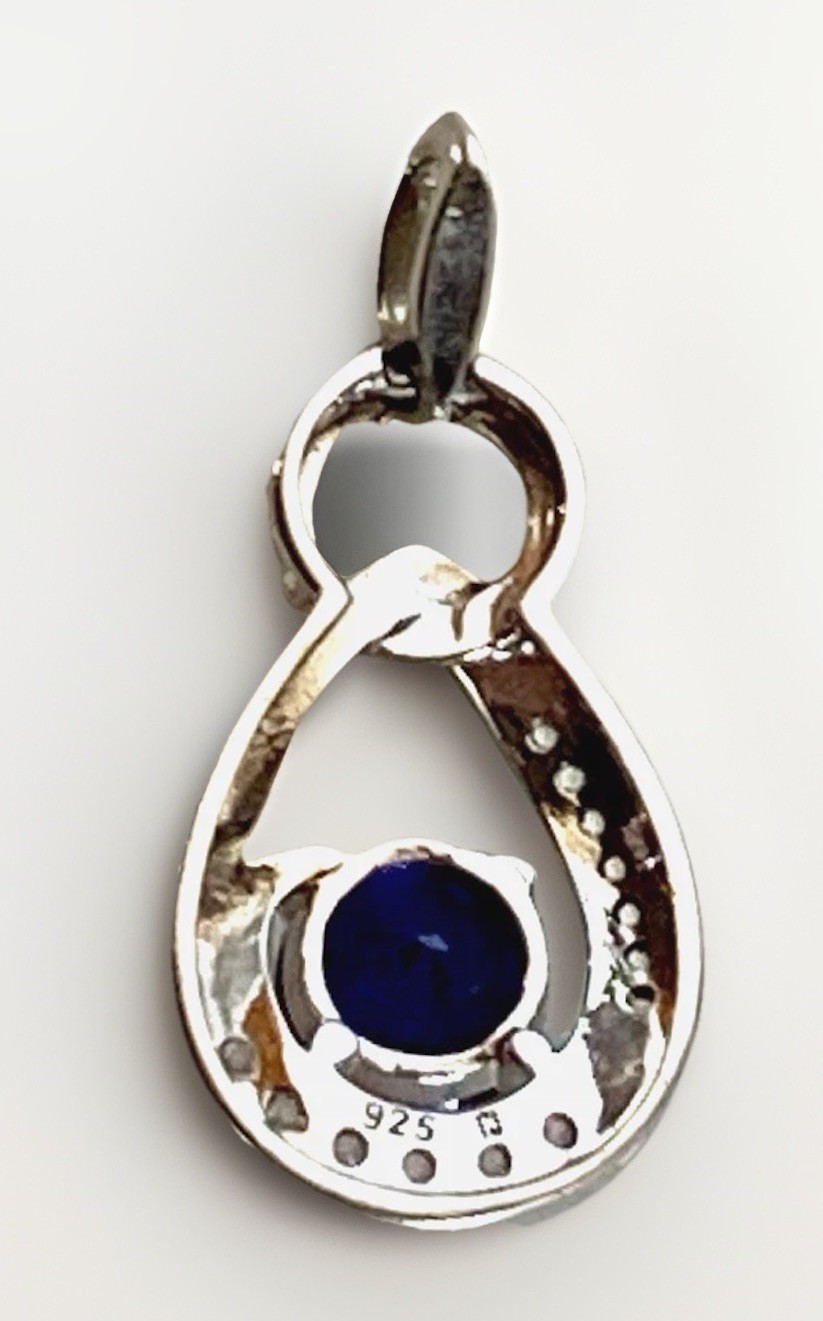 Vintage 2 gram Sapphire, CZ and Sterling Silver Pendant, 3/4″ by 1/2″