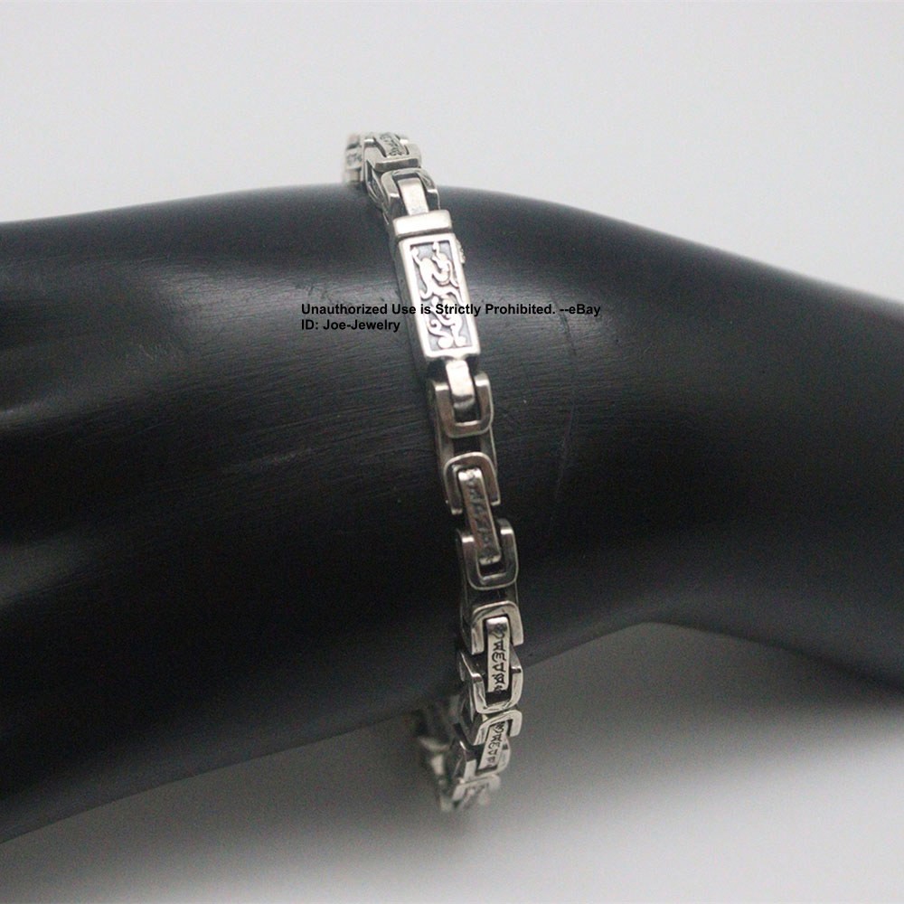 Real 925 Sterling Silver Men’s Bracelet Sutra Link Chain Dragon Clasp 8.26inch