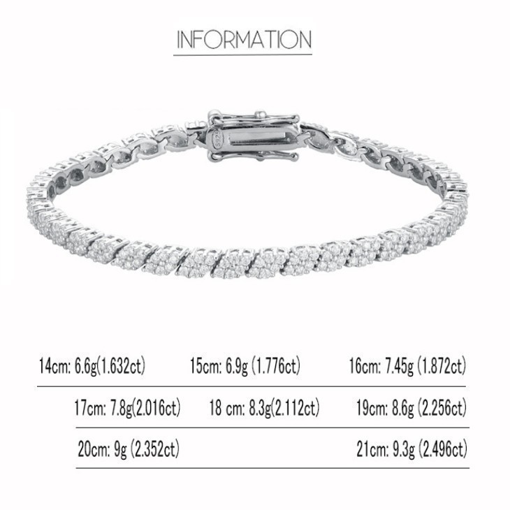 16cm Prismatic Moissanite Tennis Chain S925 Sterling Silver Bracelet Women-Used