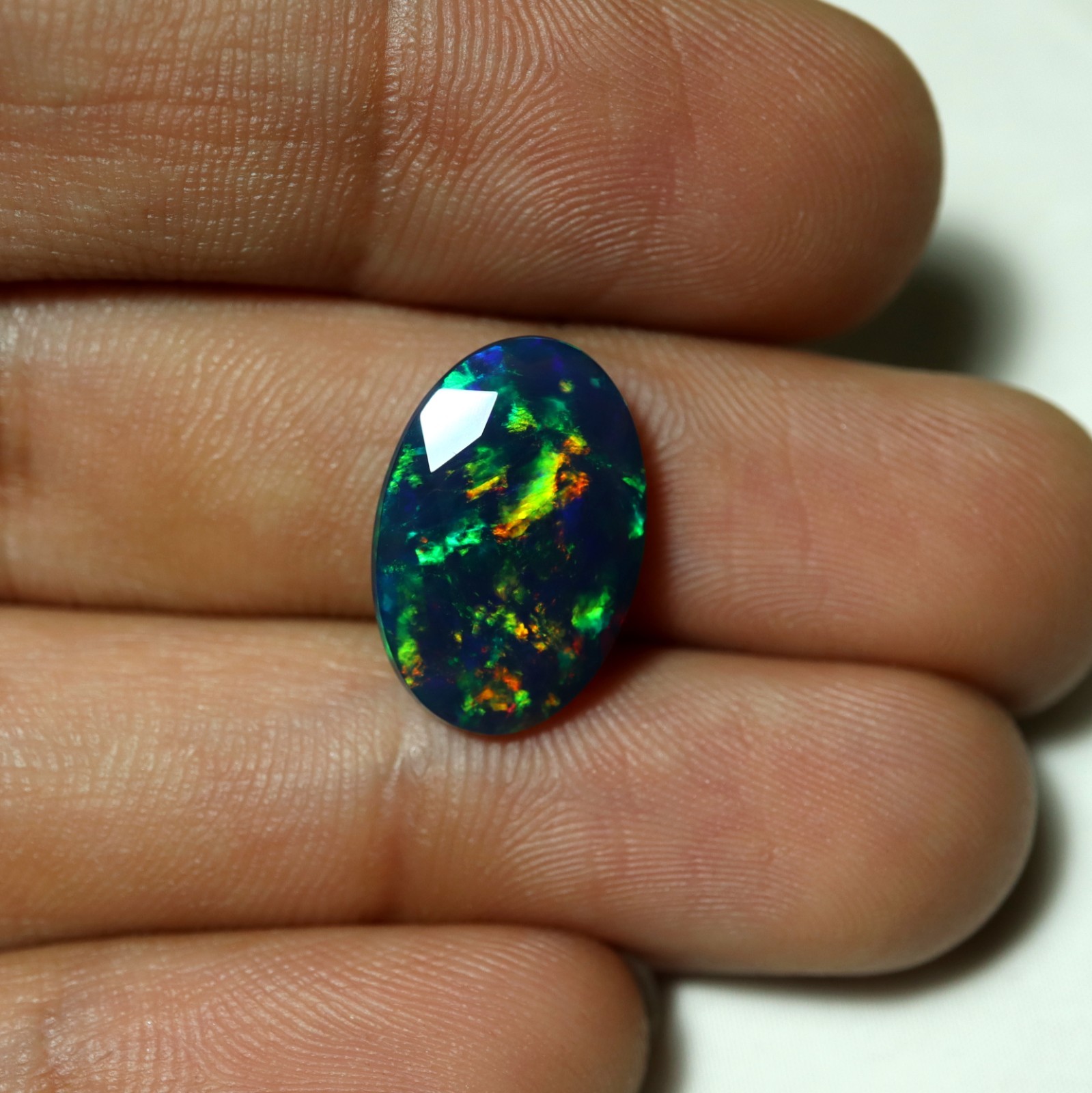 3.5Ct Real Ethiopian Smoked Black Opal AAAA Faceted Oval Rainbow Fire 16×10.8MM