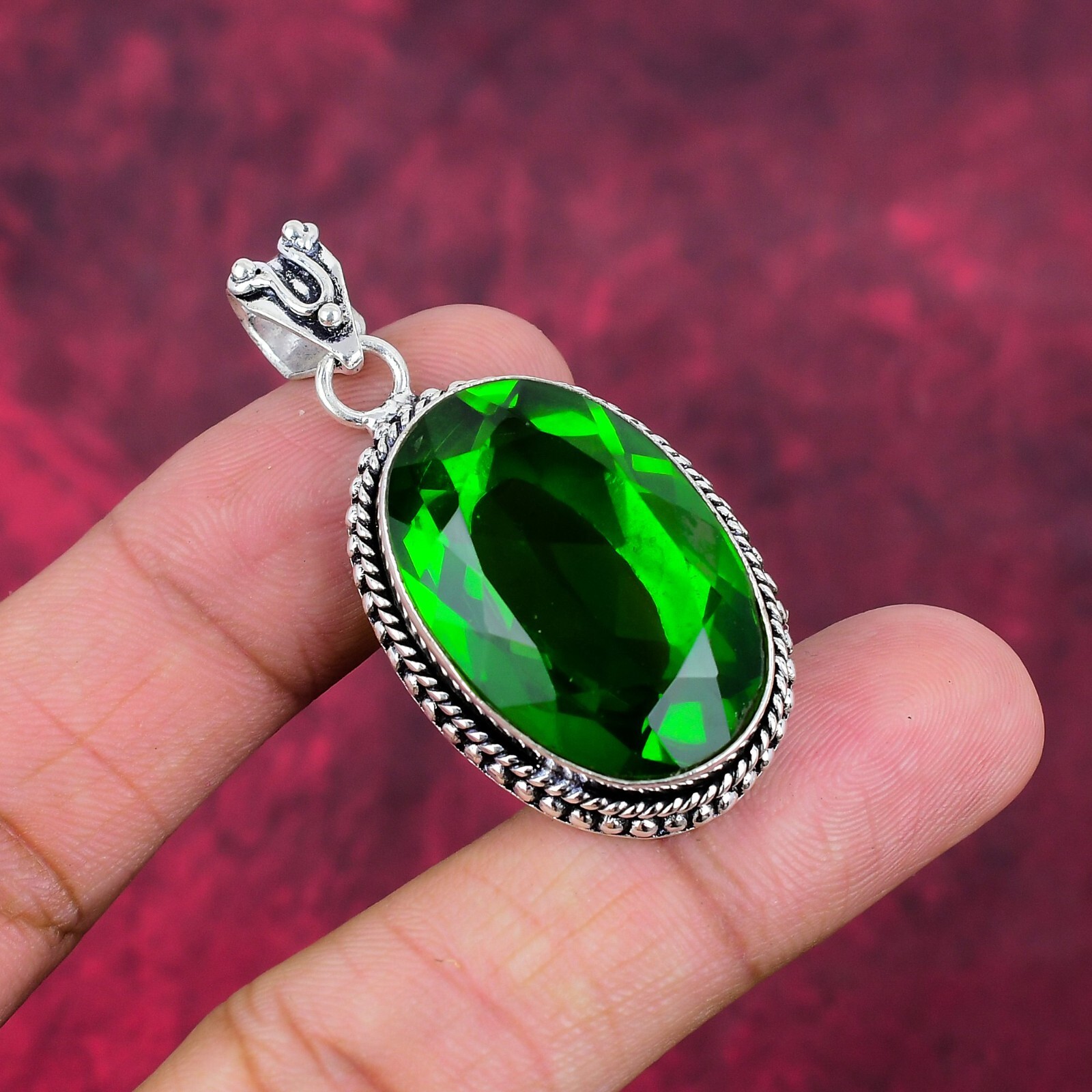 Unique Chrome Diopside Gemstone Handmade 925 Sterling Silver Pendant Jewelry