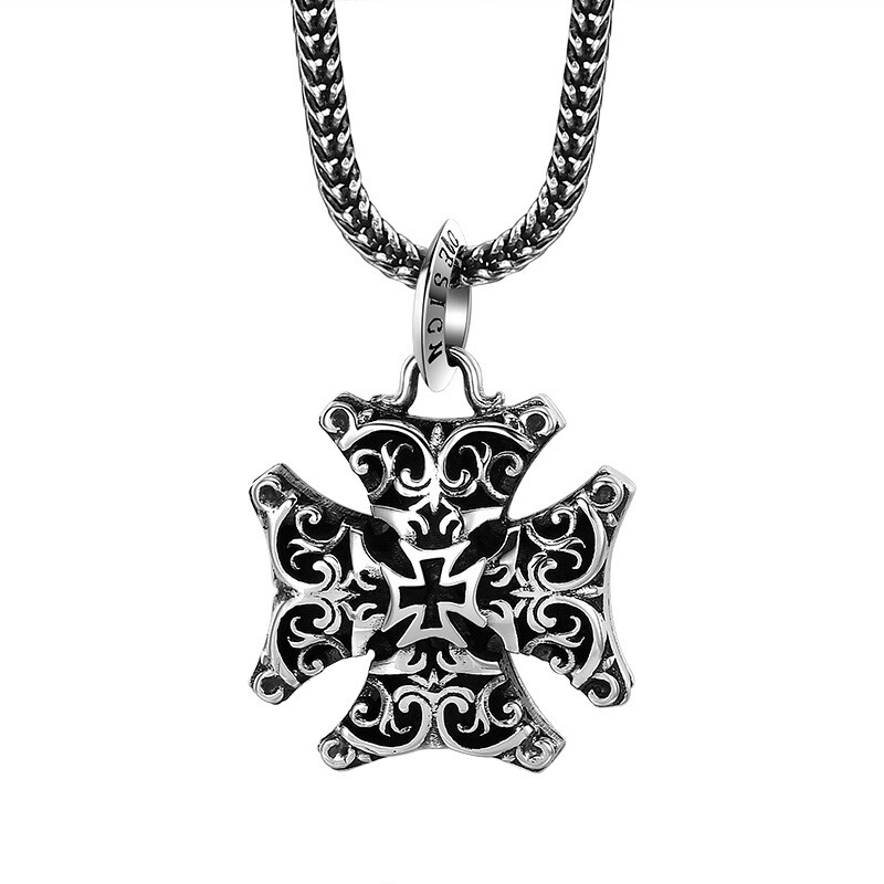 S925 Sterling Silver FILIGREE IRON CROSS Pendant Layered Gothic Biker Ornate