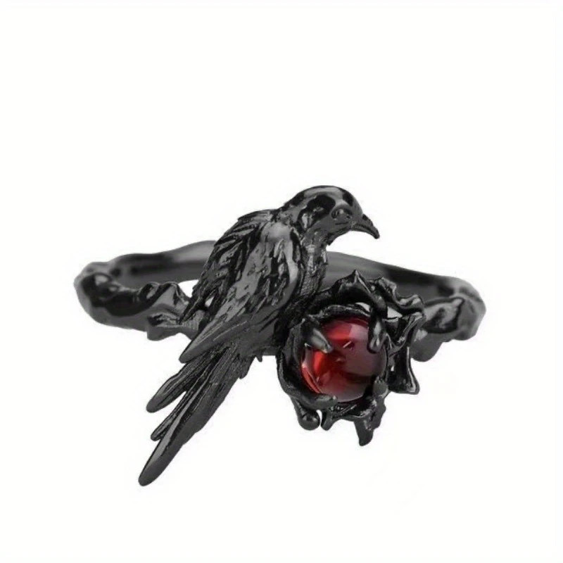 Raven Crow Bird Open Ring Jewelry Gothic Dark Feather Adjustable Resizable