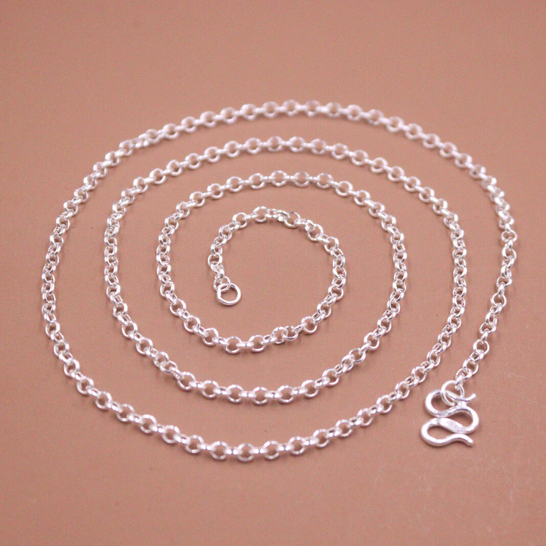 Pure 999 Fine Silver Chain Women Men’s 2.8mm Rolo Link Sweater Necklace 24inchL
